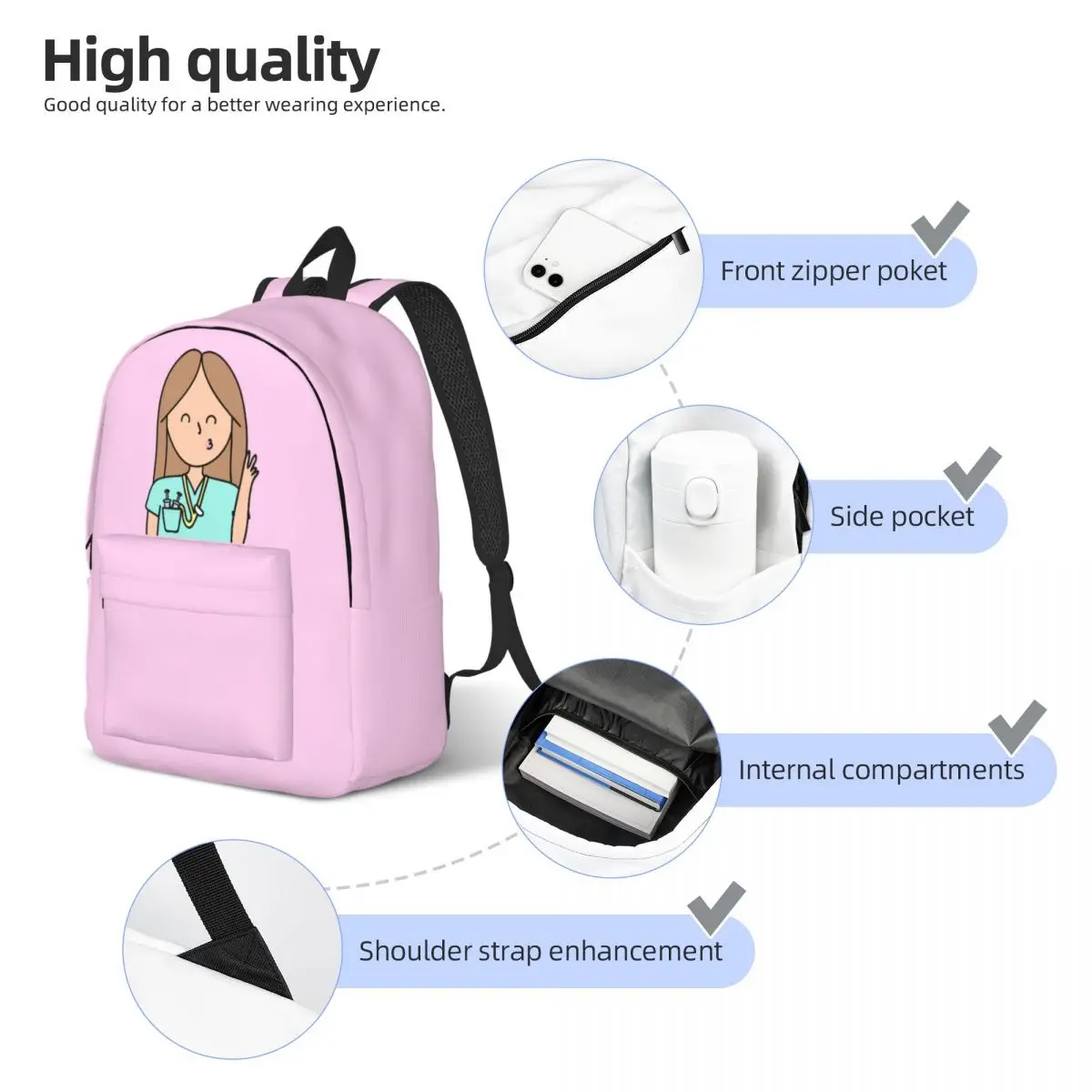 Mochila escolar para adolescentes estudante, Mochila de lona médica, Médico e Enfermeira, Mochila para esportes universitários do ensino médio