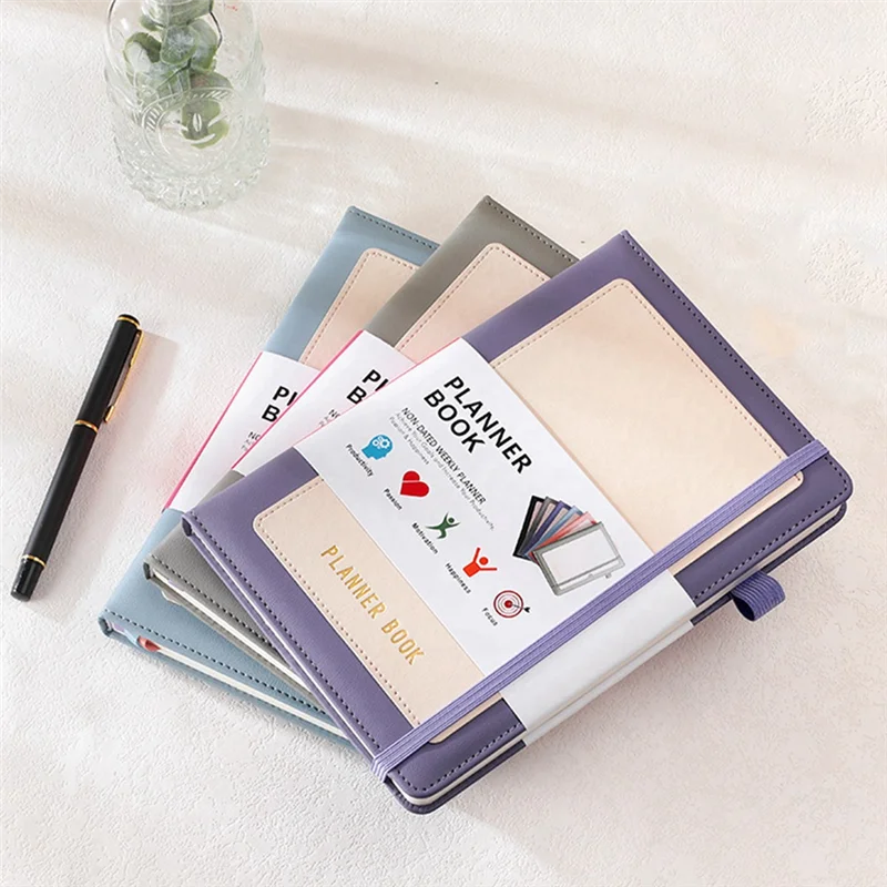 Caderno AEE7-Week Planner 2024 com capa PU, capa dura média (A5), 5,9X8,4 polegadas