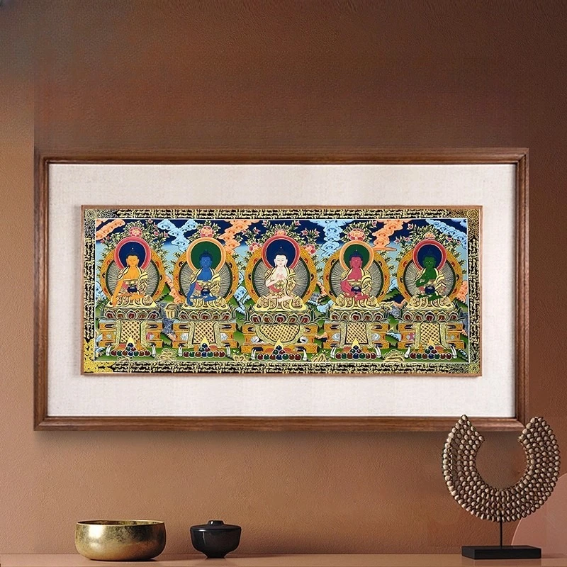 Hand painted Wufang Buddha Thangka hanging painting living room background wall decorative painting