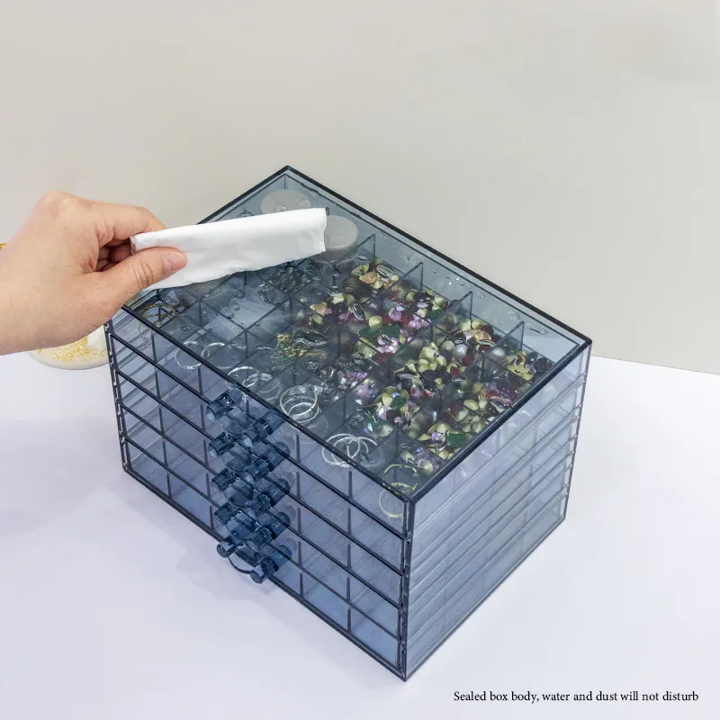 ใหม่ 120 กริด Nail Art จัดเก็บกล่องพลาสติก 5 ชั้นลิ้นชักกล่องเครื่องประดับเล็บลูกปัดเพชร Rhinestone Charms กรณี