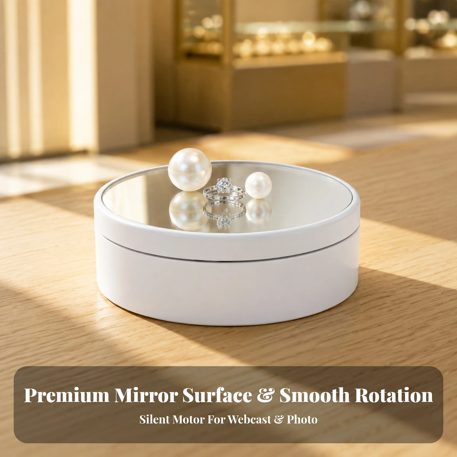 Electric Turntable with Mirror Top Compact Display Turntable with Mirror Cover for Photographers, Product Photography