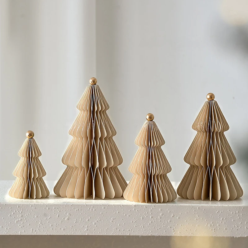 4 Stück 3D-Wabenpapier-Weihnachtsbaum-Dekorationen, faltbare Weihnachtsbaum-Ornamente, DIY-Tischdekoration, Heim- und Feiertagsparty-Dekoration – Detail 4