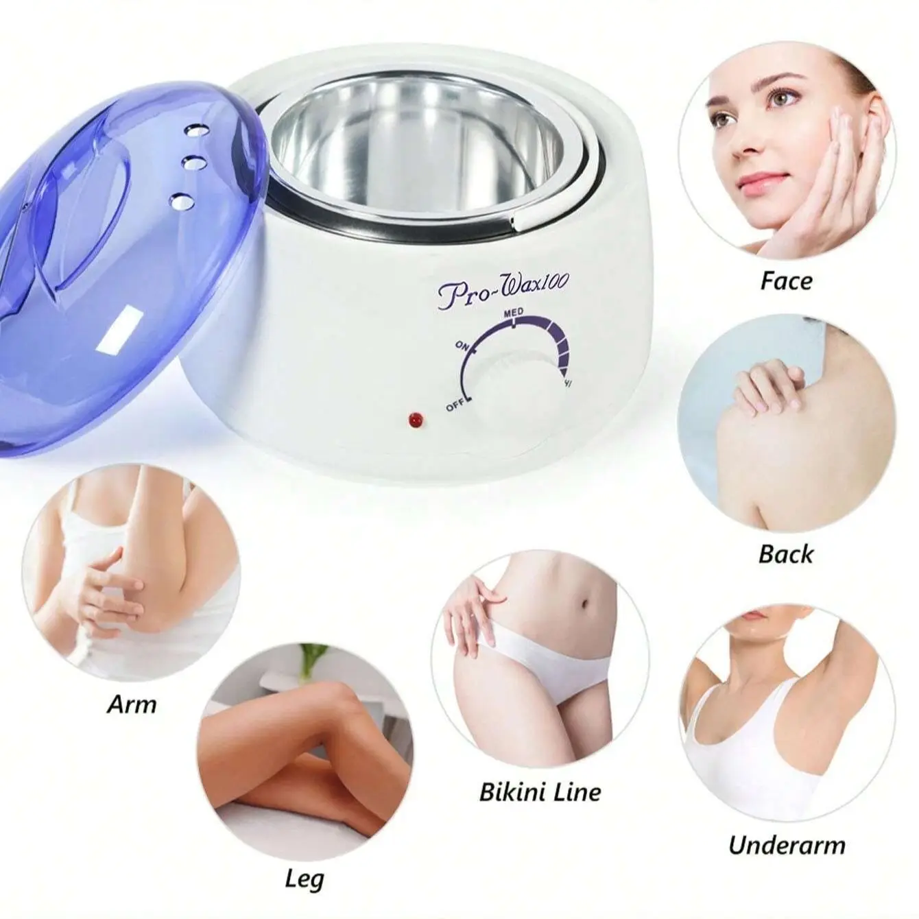 100W Wax Heater Adjustable Temperature Rapid Heating Easy to Clean Use on The Whole Body Wax Melting Furnace Epilator