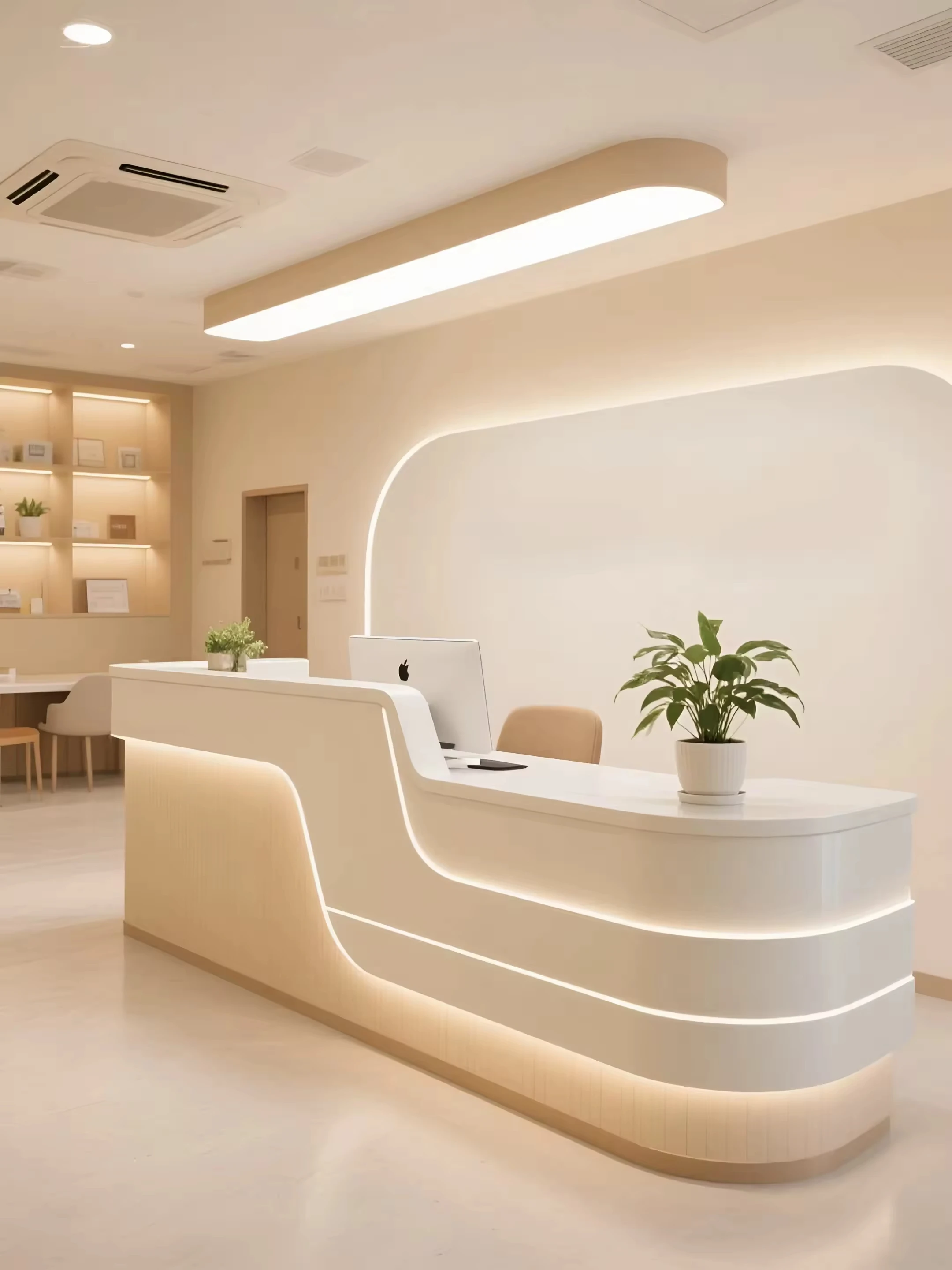 Customizable Wave Reception Desk With LED Light, Factory Wholesale Commercial Check-in Counter For Salon & Clinic