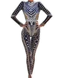 Fashion Nightclub Dancer Pole Dancing Stage Costumes Acrobatic Women Jumpsuit Shining Rhinestones Showgirl Performance Costumes