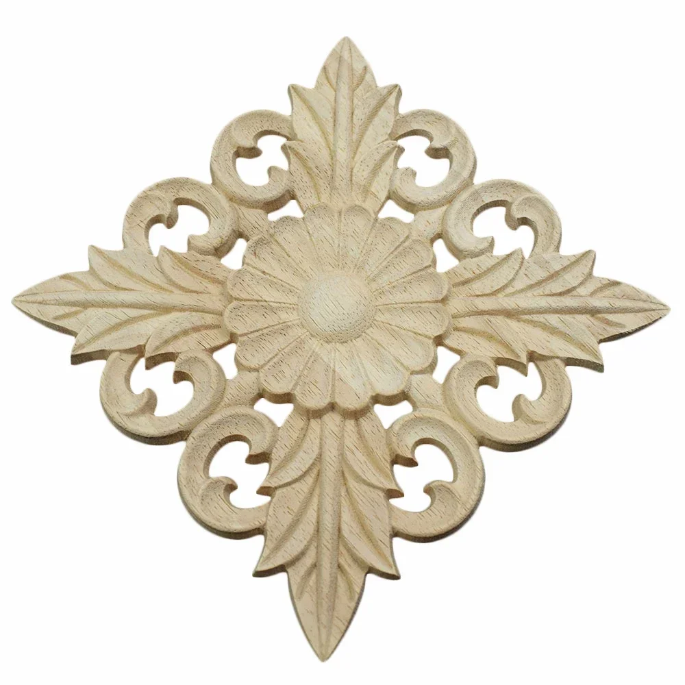 2PCS 15cm Vintage Unpainted Wood Carved Decal Corner Onlay Applique Frame for Home Furniture Wall Cabinet Door Decor Crafts