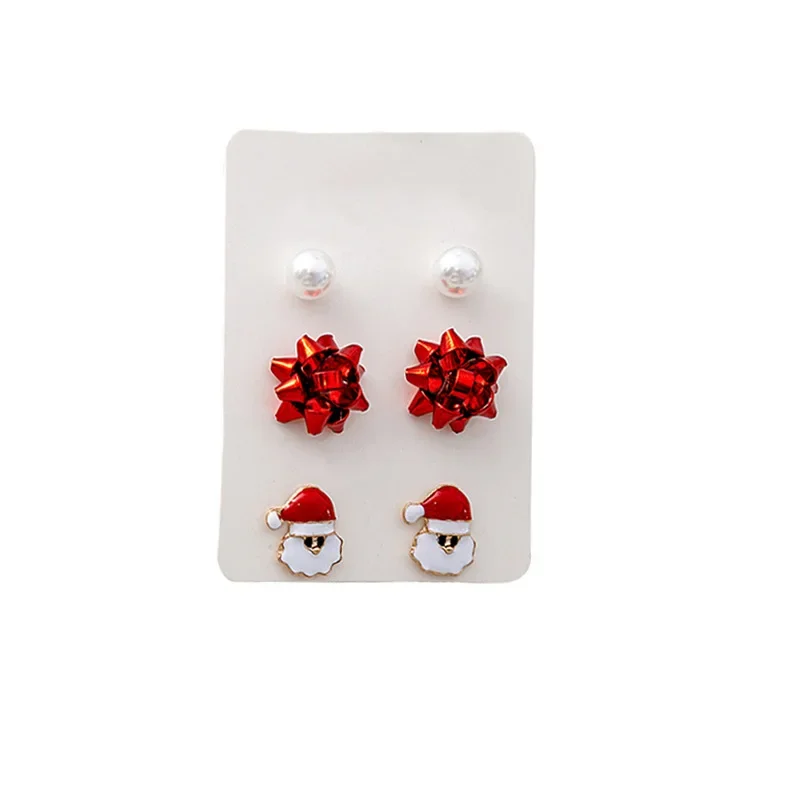 Christmas Theme Cartoon Christmas Tree Flower Pearl Earrings for Women White Copper Needle Anti-Allergy New Product Promotion