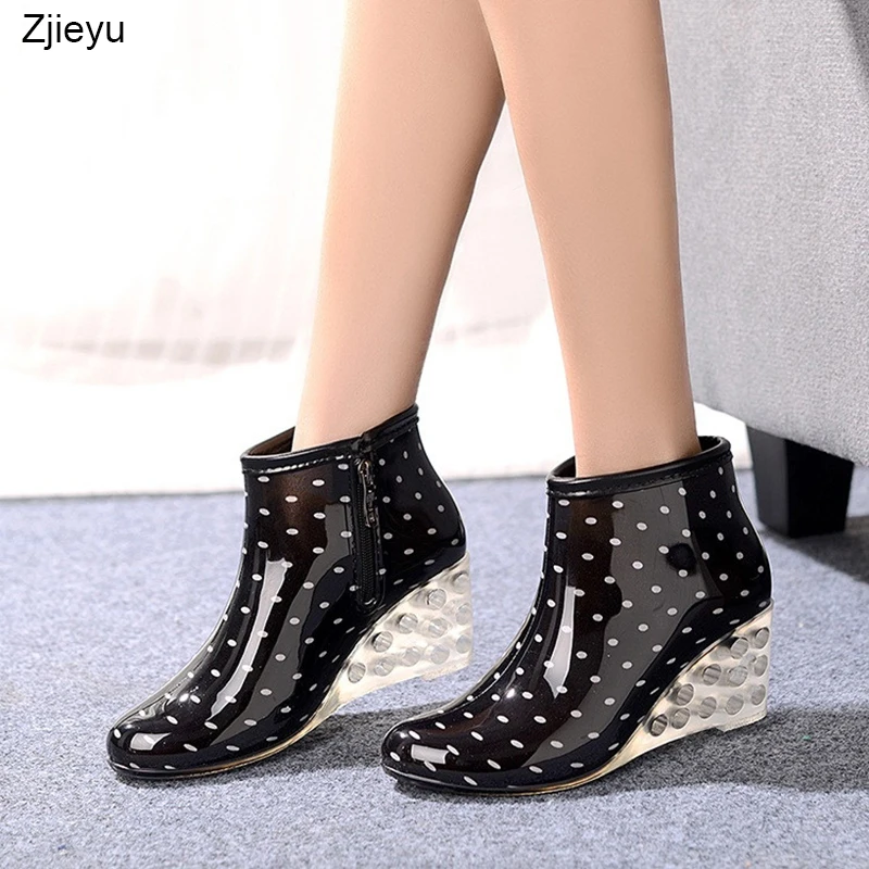 New transparency heel rain boots women gumboots  leopard print  high heel galoshes rain shoes girls wellies