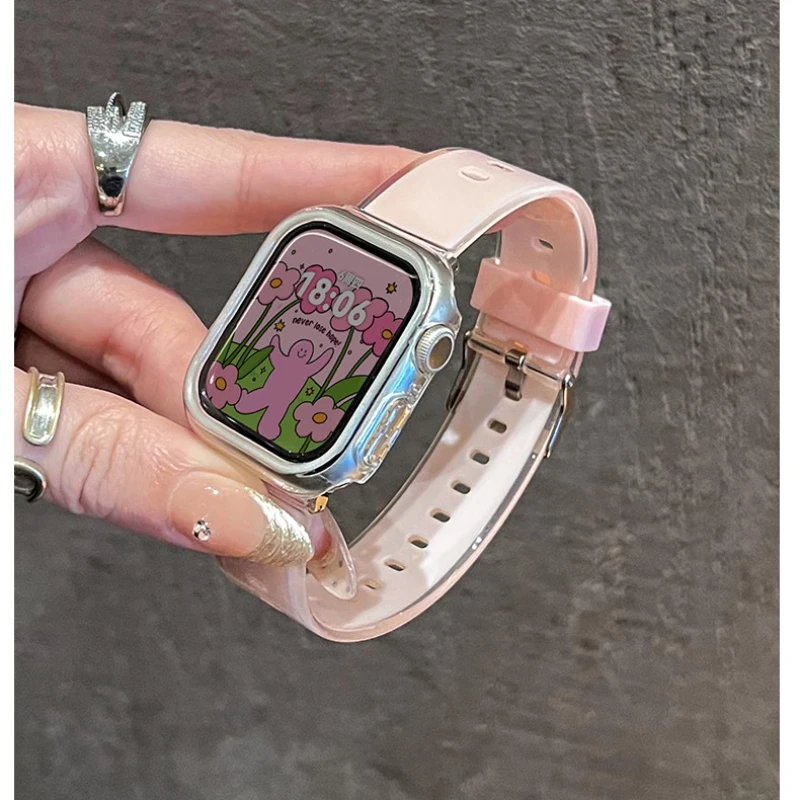 حزام سيليكون لساعة أبل باند 49 مللي متر 46 42 40 44 45 41 38 مللي متر Glacier جيلي واضح سوار لسلسلة iWatch 10 9 8 7 6 5 4 se