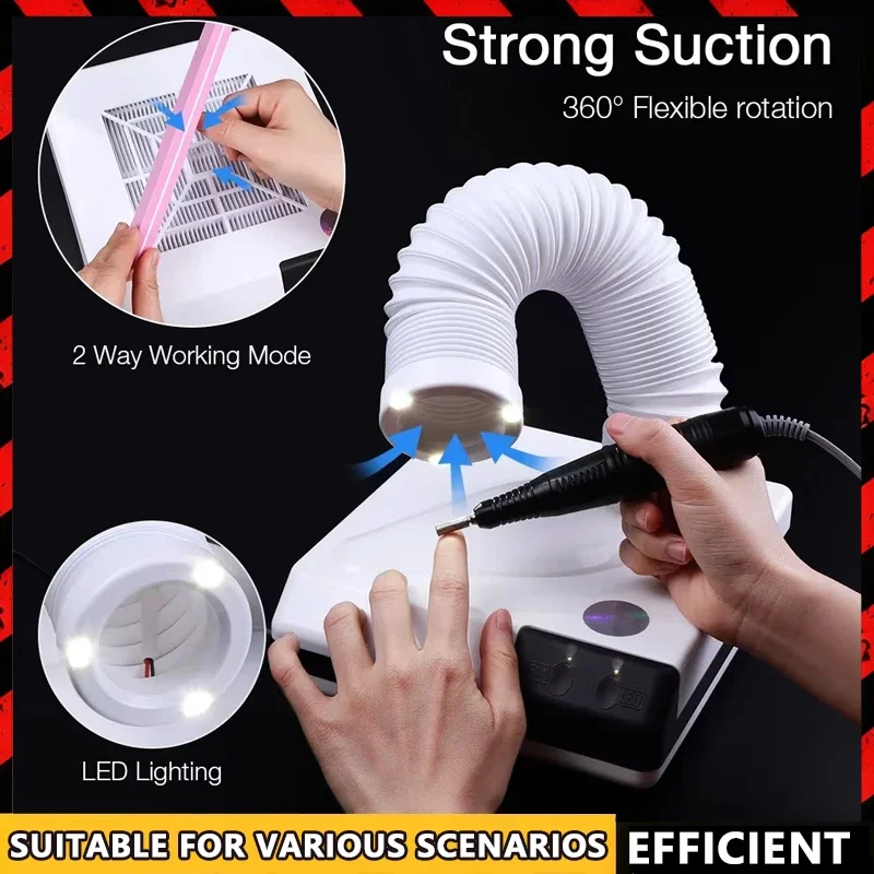 

60W Double Use Nail Dust Collector Retractable Elbow Design Nail Dust Extractor Fan Nail Vacuum Cleaner With Tube