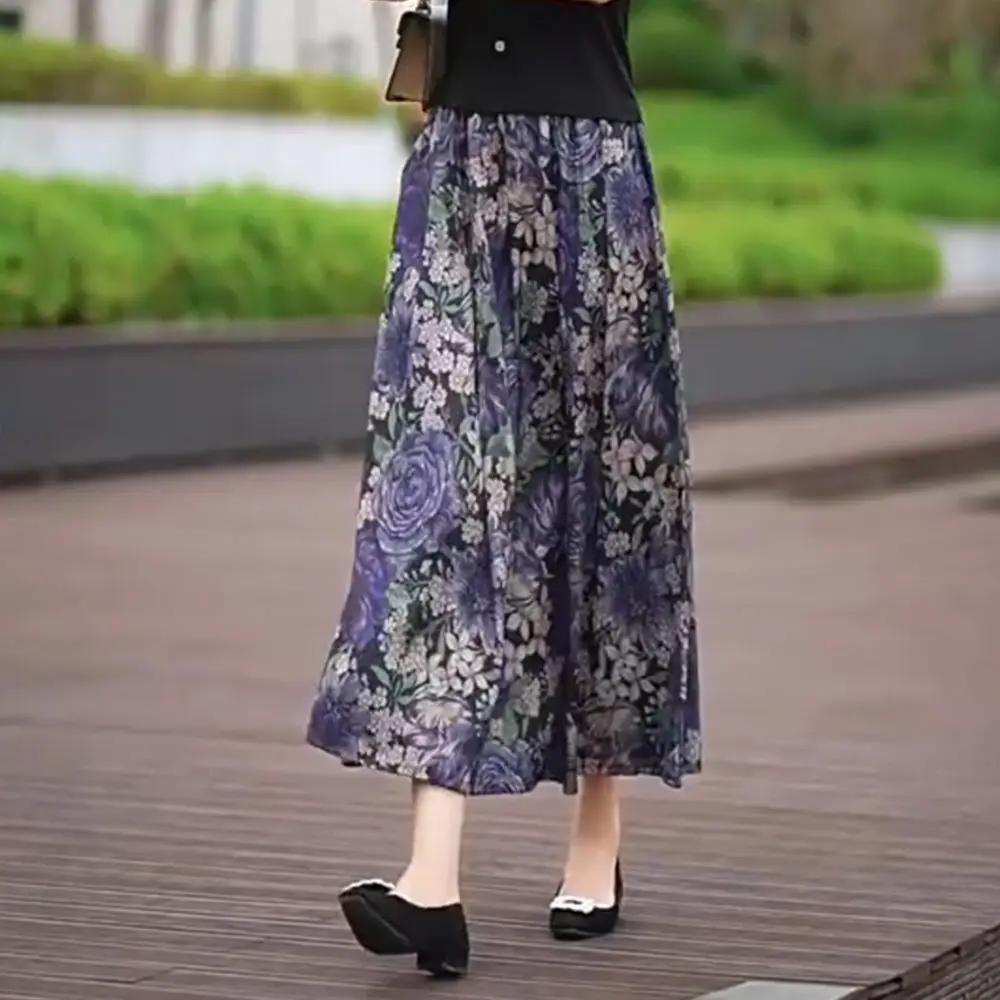 

Новая элегантная атласная юбка женская в стиле ретро с цветочным принтом повседневная эластичная талия летние богемные повседневные юбки праздничные пляжные юбки