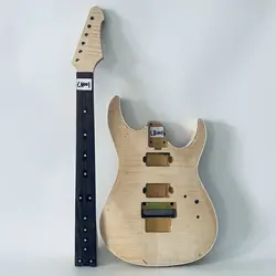 CN001CB001 Unfinished Electric Guitar Set Natural Flamed Maple Body with 5 Ply Maple+Rosewood Neck DIY Kits for Replacement