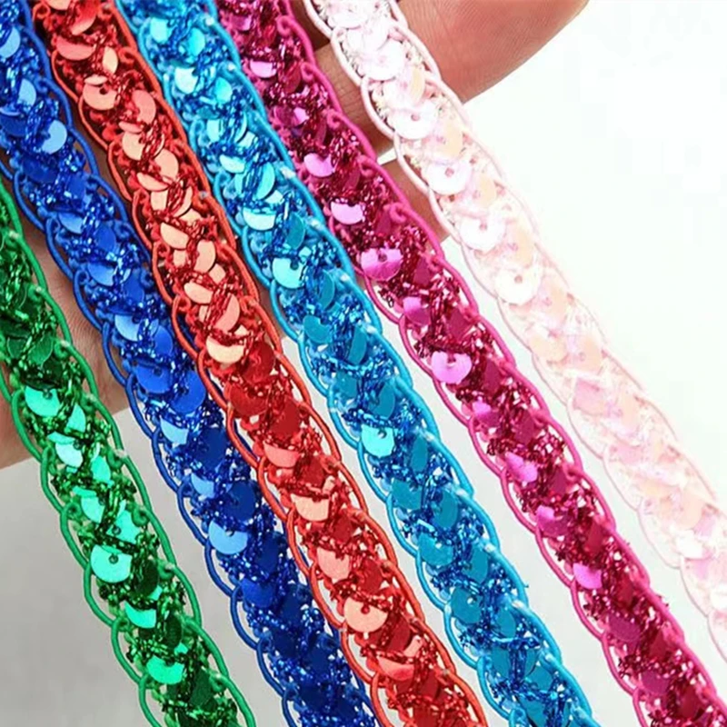 15Yards 1Cm Gold/Silver Sequins Lace Home Decor Ethnic Dance Costumes DIY Wedding Handmade Crafts Heara Neckwear Accessories