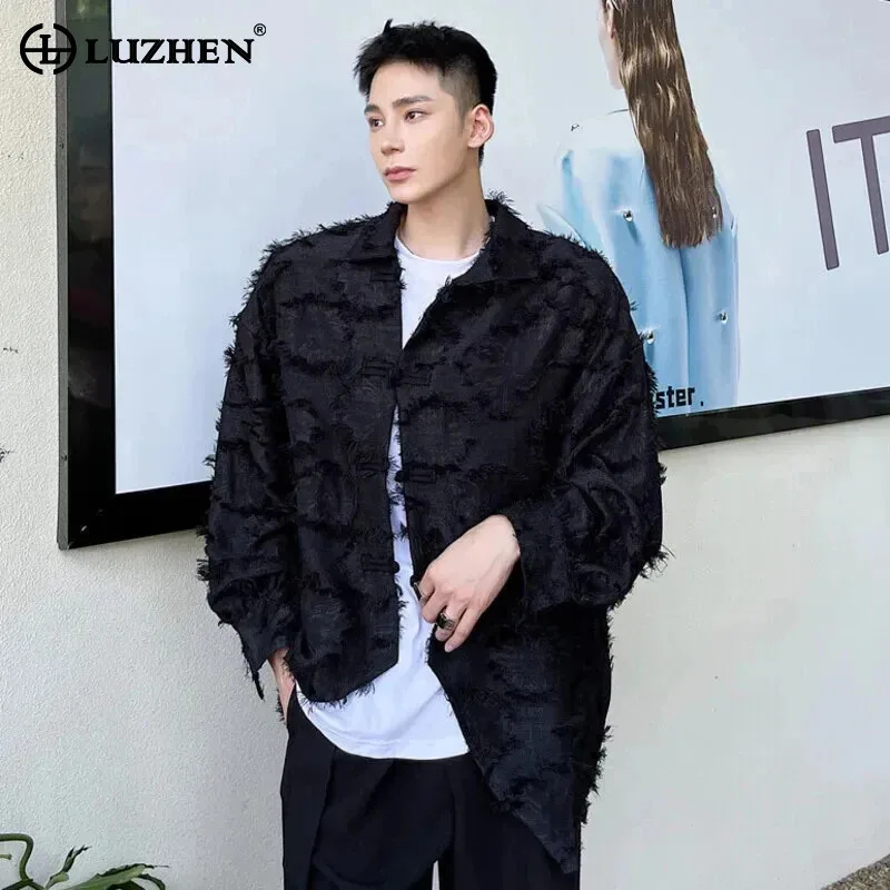 

LUZHEN Solid Color Burr Tassel Design Men's Shirts Trendy Casual Elegance Luxury Long Sleeve Tops Chinese Style Clothes LZ5978