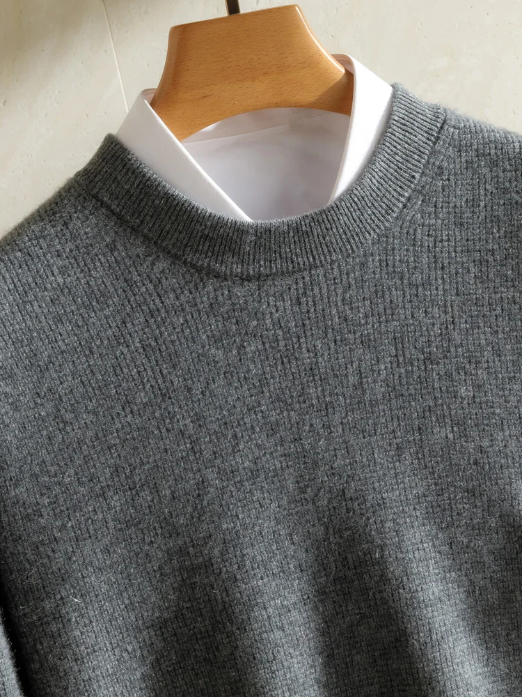 Aliselect Men O-neck Cashmere Sweater For Autumn Winter 100% Cashmere Knitwear Long Sleeve Basic Smart Casual Soft Warm Clothes