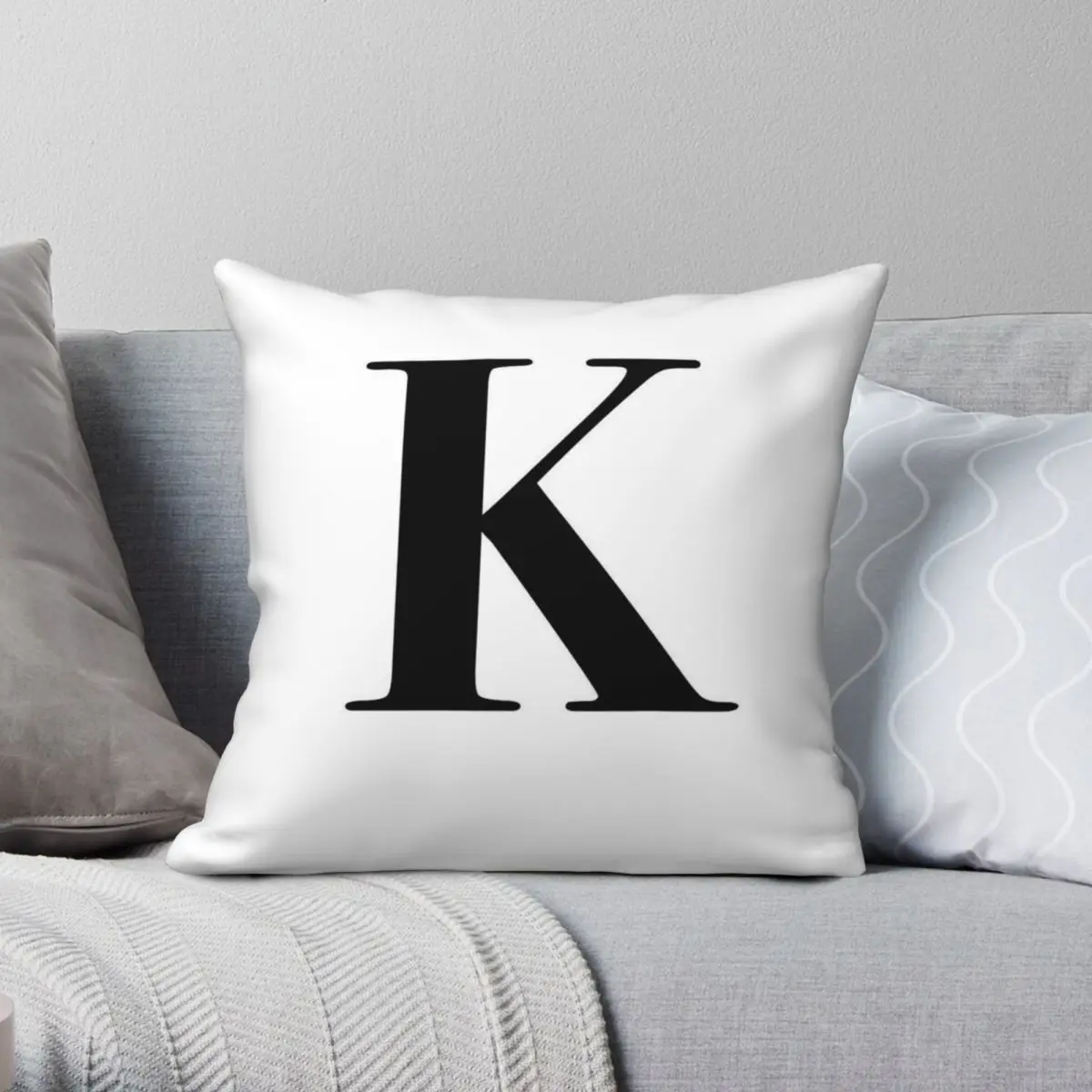 Letter K Monogram Initial Square Pillowcase Polyester Linen Velvet Printed Zip Decorative Home Cushion Case Wholesale