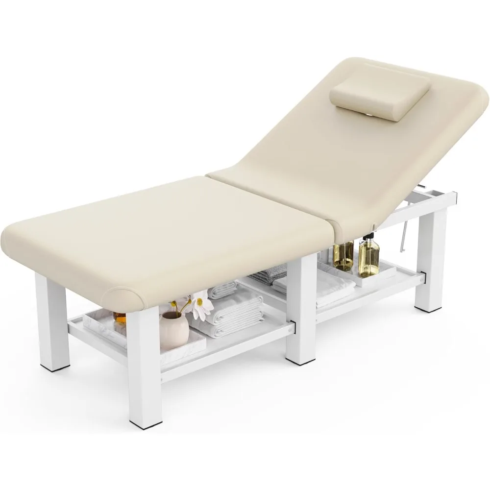 

Folding fixed massage table with backrest and treatment table storage space, therapy table, hydrotherapy facial bed