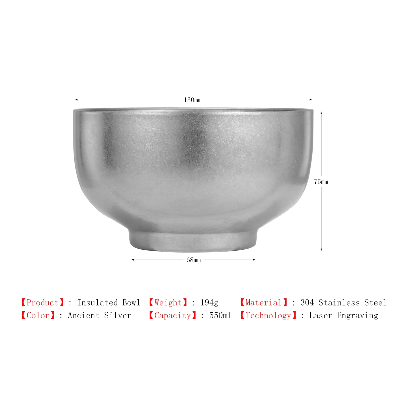 304 Stainless Steel Double-Layer Insulated Bowl Personalized Custom LOGO Name Vintage Laser Engraving Restaurant Tableware Gift
