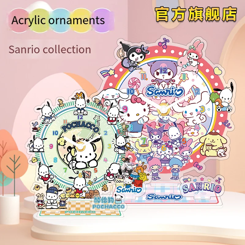 Sanrio Hello Kitty Cartoon zegar peryferyjny mała kreskówka stojak karty akrylowe postacie ozdoby do zegarków prezent urodzinowy dla dzieci