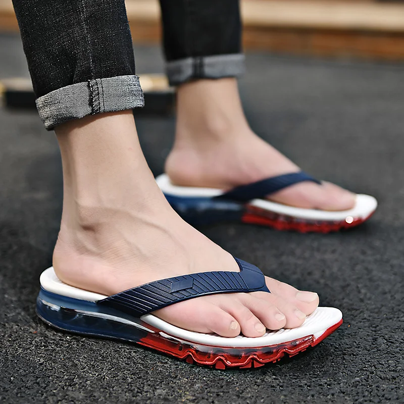 Sandals and slippers elastic high-end full  cushion flip flops fashion beach men\'s slippers home sandals flat slippers 38-46