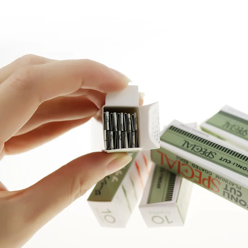 Kit de lâminas de barbear para sobrancelha, 10 peças, aparador profissional de dupla face em aço inoxidável com estojo para barbeiro, maquiagem artística feminina