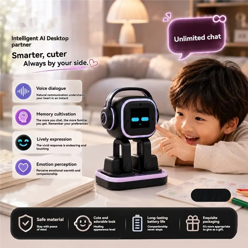FBIL-AI Companion Robot+Charging Dock Voice Chat Touch Interaction Intelligent Emotion Perception Music Stories Weather A
