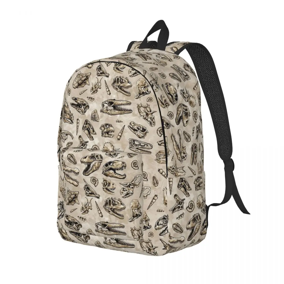 Rex Dinosaur Skull Sketch Tiled Pattern Tan Natural Backpack Middle High College School Student Book Bags Teens Daypack Travel