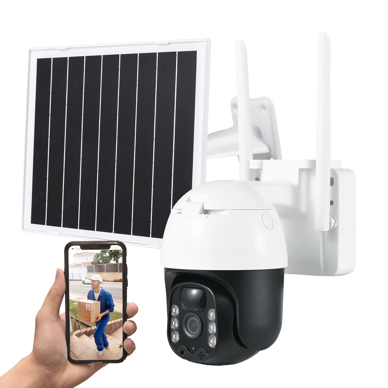 Solar Powered Wireless Camera 3MP Wall Mount Smart WiFi Camera IP66 Water Resistant Color Night Vision Two Way Audio Motion Dete