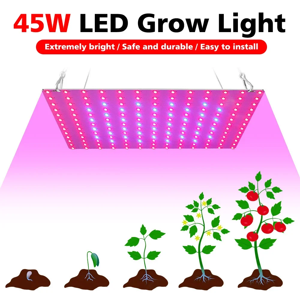 45W Pro Grow Light with 169 LEDs Full Spectrum UV/IR for Herbs Veggies Smart Hanging Design Energy-Saving Indoor Garden Lighting