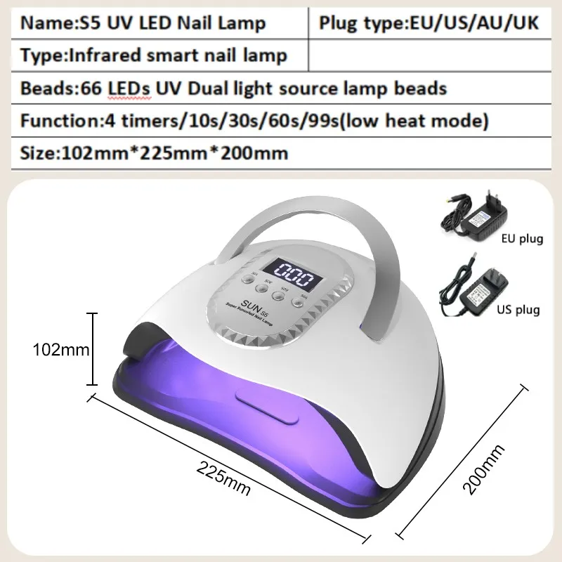 LEDネイルランプ,66個のマニキュアドライヤー,すべてのジェル用,モーション検知付き,パワフルなマニキュア機器