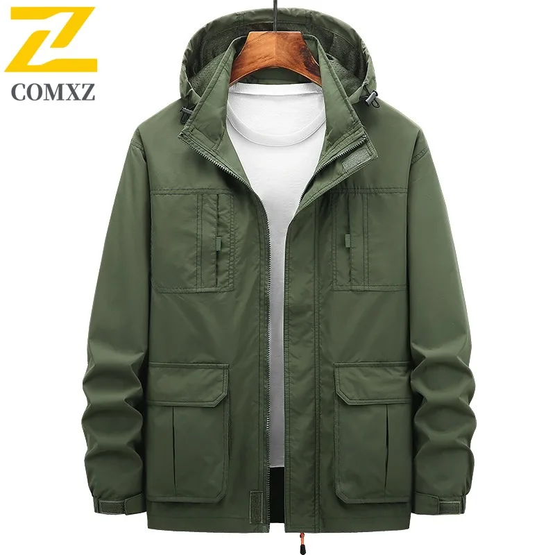 

COMXZ Casual Men Jackets Trendy Hooded Fishing Scratch Resistant Coat Zipper Decoration Design Adventure Versatile Autumn Wear