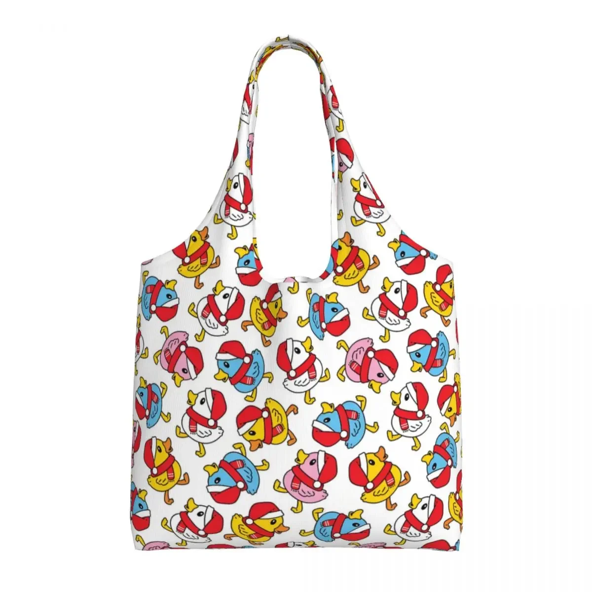 Custom The Duck Wearing A Scarf Grocery Shopping Bag Printed Canvas Shopper Tote Shoulder Bag Big Capacity Portable Handbag