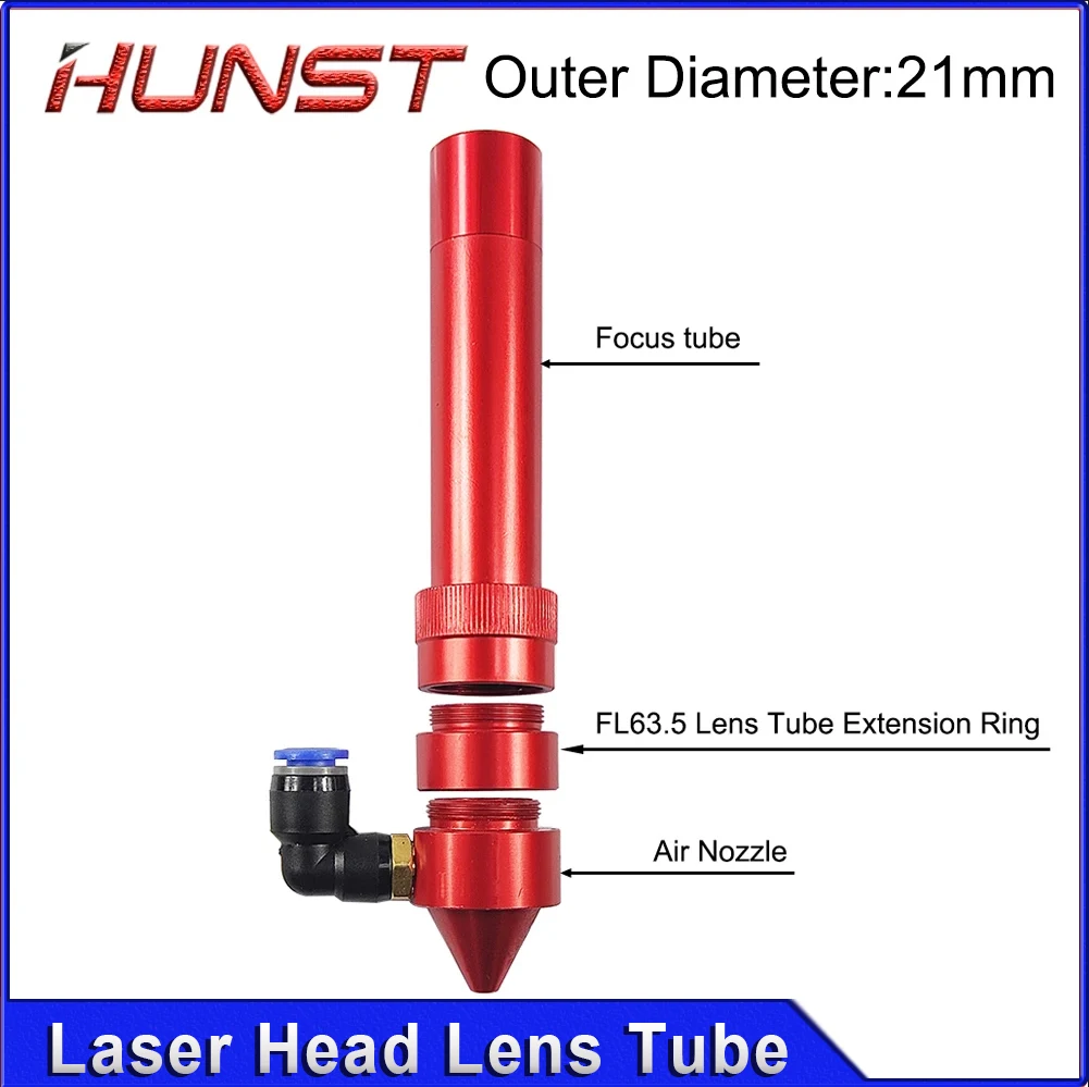 HUNST CO2-Laserkopf-Linsenrohr, Außendurchmesser 21 mm + Luftdüse für Linsendurchmesser 20 FL 50,8/63,5 mm für CO2-Laserschneidmaschine