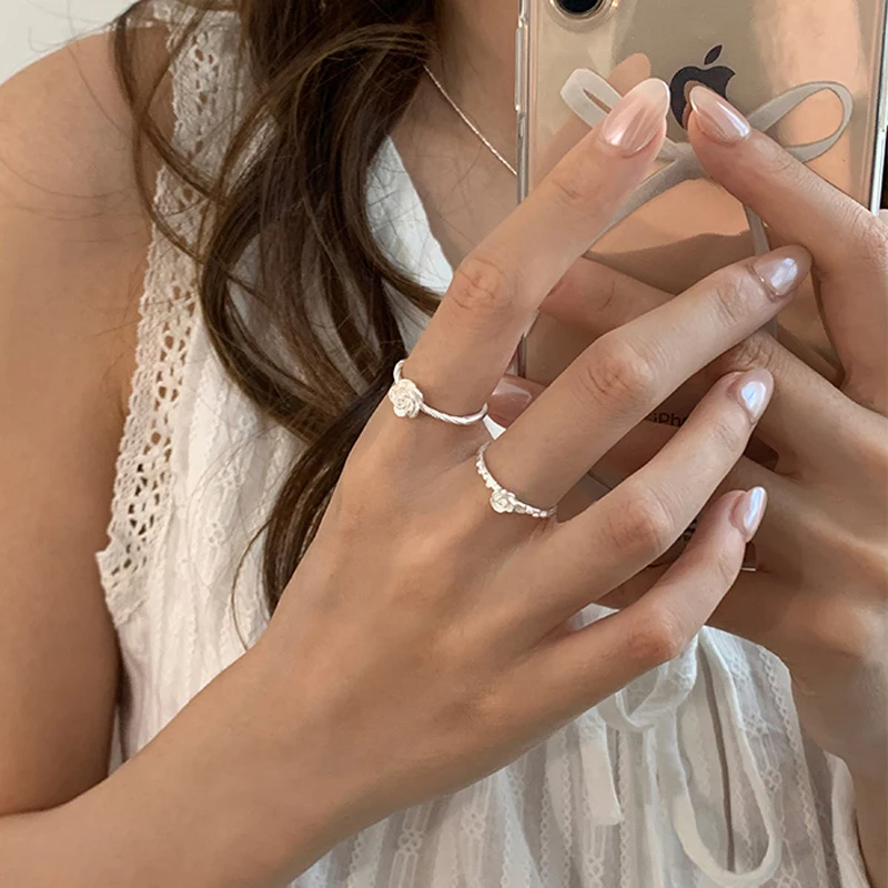 S925 Sterling Silver Ring Rose Ring Adjustable For Womens Simple Wear Love Cute Anniversary Birthday Romantic Gift Fine Jewelry