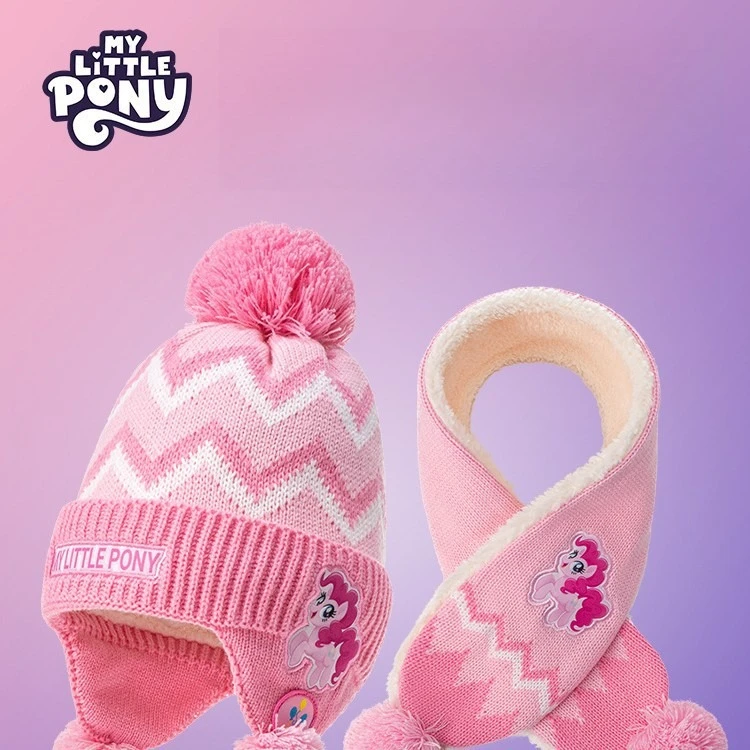 Miniso リトルポニー子供用手袋帽子スカーフセット冬暖かい小学生厚みのあるフリース女の子女の子ベビー