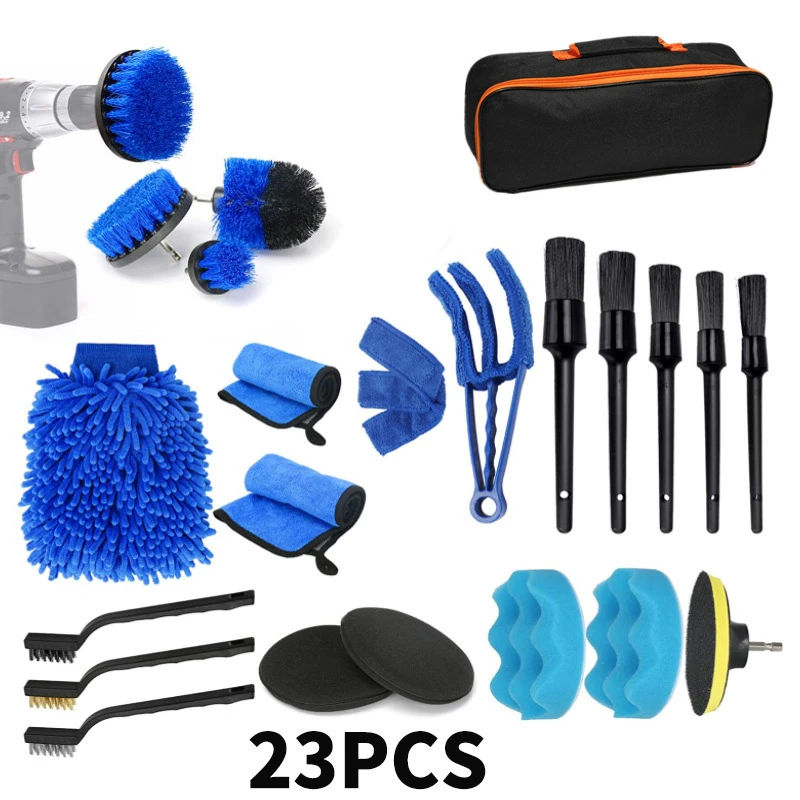 23-Piece Removal Cleaning And Maintenance Tools With Storage Bag Drill Brush Interior Dusting Detail Blinds Brush Rags Gloves