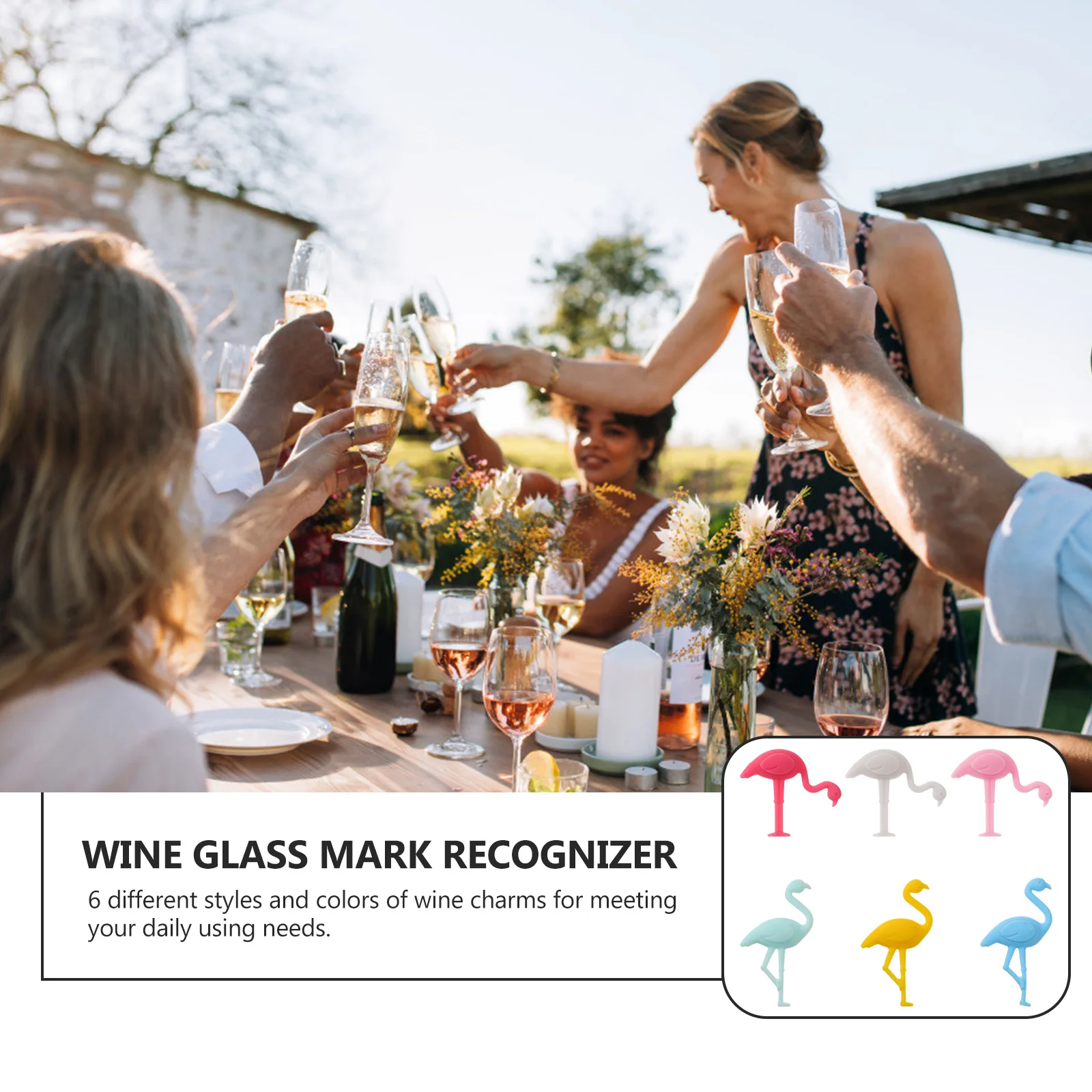 

1Set Wine Glass Charms Silicone Flamingo 6 Pieces Colorful Drink Markers for Parties Gifts Wine Glass Charms Drink Markers