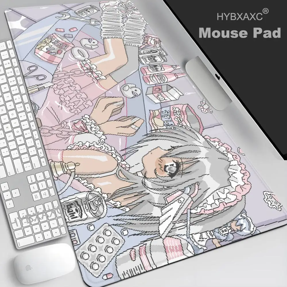 Pixel Art Anime Girl Mouse Pad - Extra Large Rubber Desk Mat for Gaming & Retro PC Setup | Non-Slip Kawaii 8-Bit Design 80x30cm