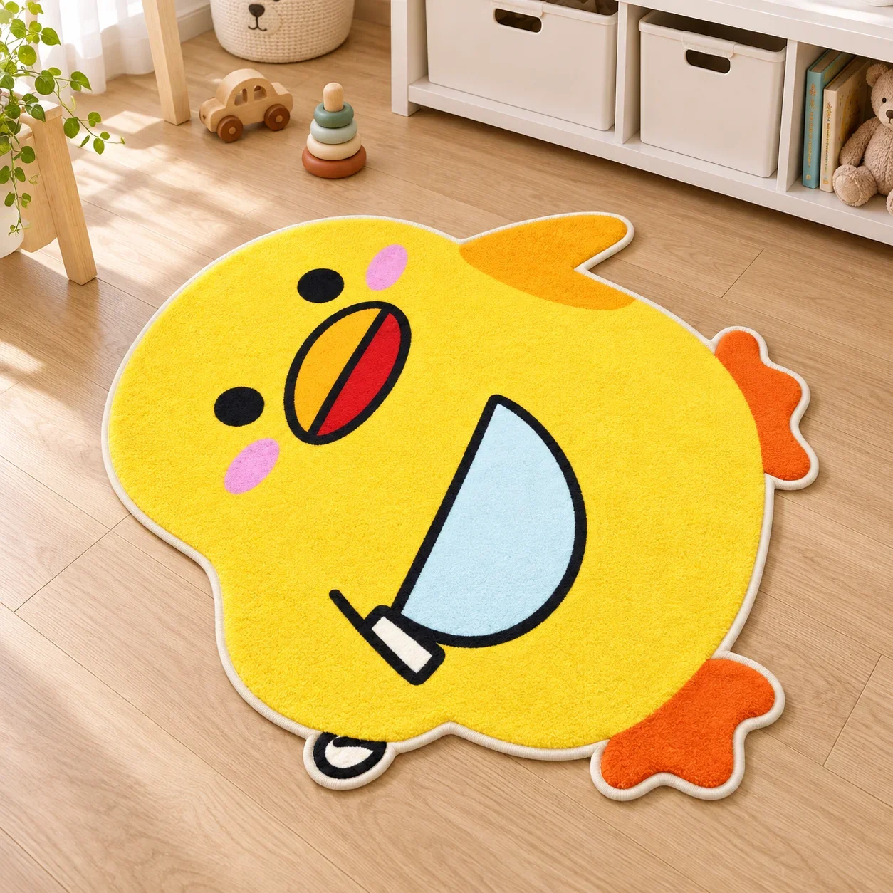 Cute Yellow Duck Head Irregular Shaped Area Rug, Soft Non Slip Floor Mat for Bedroom Living Room Entryway Nursery Reading Corn