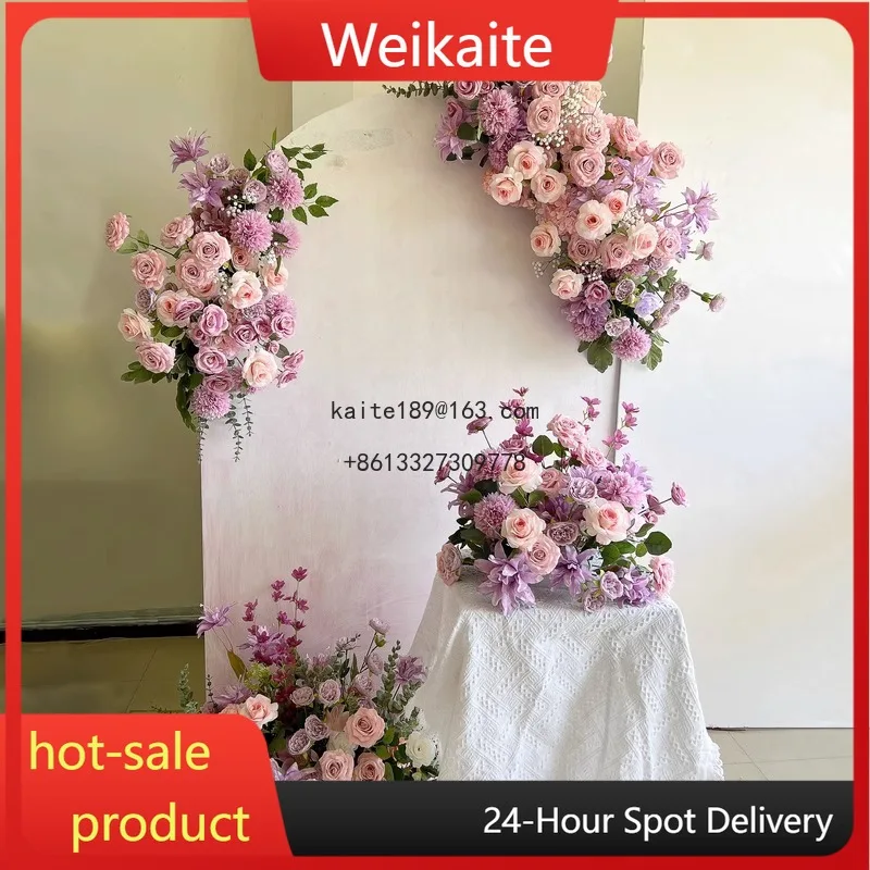 

Jacquard Purple Wedding Arch Backdrop Artificial Floral Ball Row Arrangement Hanging Corner Party Table Centerpiece Decorative