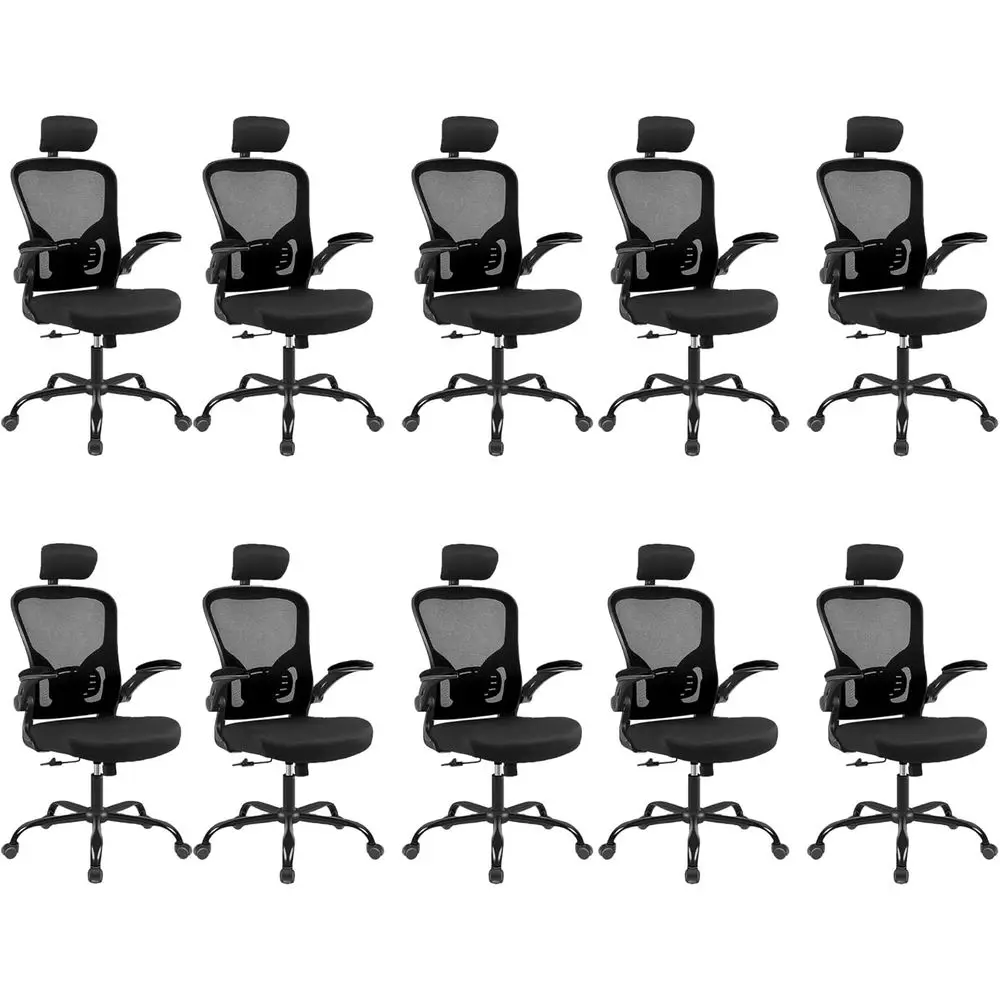 

10-Piece Ergonomic Mesh Office Chairs with Adjustable Armrests, Lumbar Support for Home or Conference Rooms