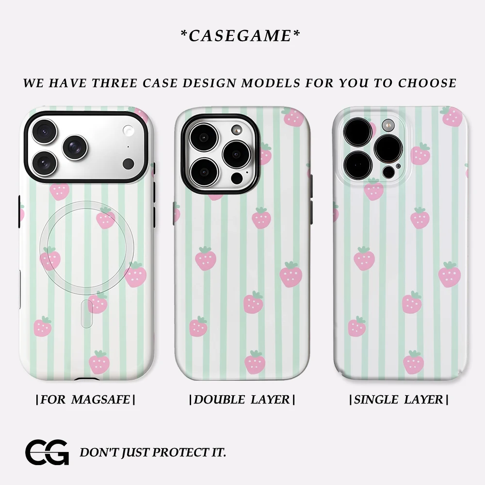 

Чехол для телефона с клубничной полосой Breeze IPhone 17 Must-Haves для IPhone 17, 16, 15, 14, 13, 87 Pro Max Plus, двухслойная задняя крышка