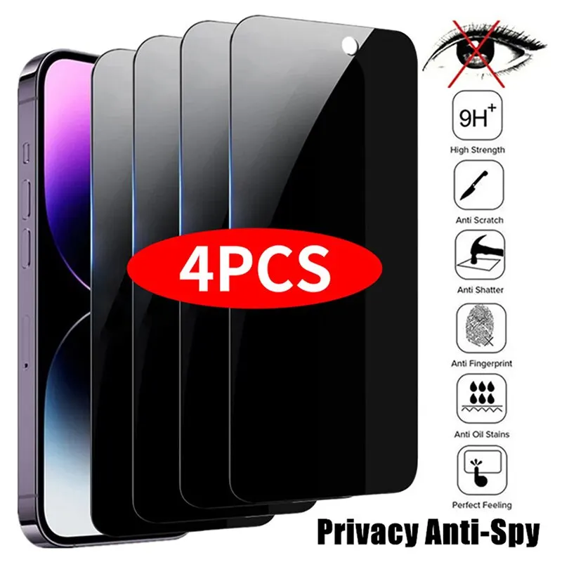 

4PCS Privacy Screen Protector For iPhone 14 Pro Max 16 Pro Anti-Spy Glass For iPhone 13 15 12 11 Pro Max 13 Mini Tempered Glass