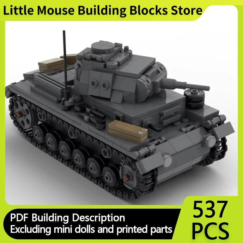 Military Tank Model MOC Building Bricks Panzer III Ausf E Armored Car Modular Technology Gift Holiday Assemble Children Toy Suit