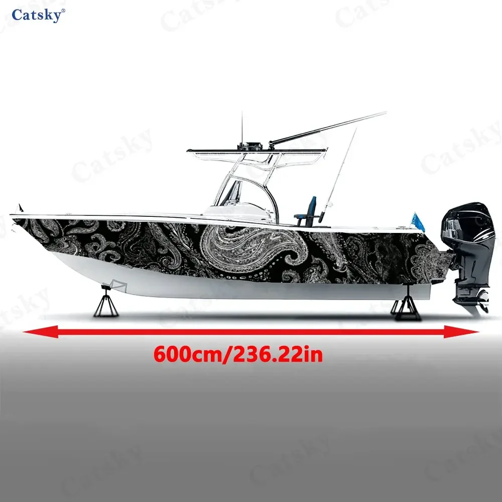 2Pcs Midnight Paisley Boat Stickers, PVC Waterproof Durable Vinyl Wrap Decals for Fishing Boats, Durable and Stylish Design