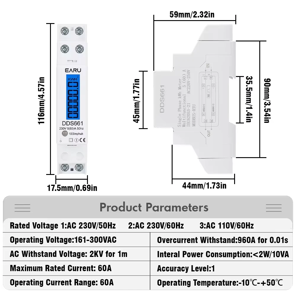 Single Phase Backlight Wattmeter Power LCD Digital Display Consumption Meter KWh 60A 110V 230VAC 50Hz Watt Din Rail Energy Meter