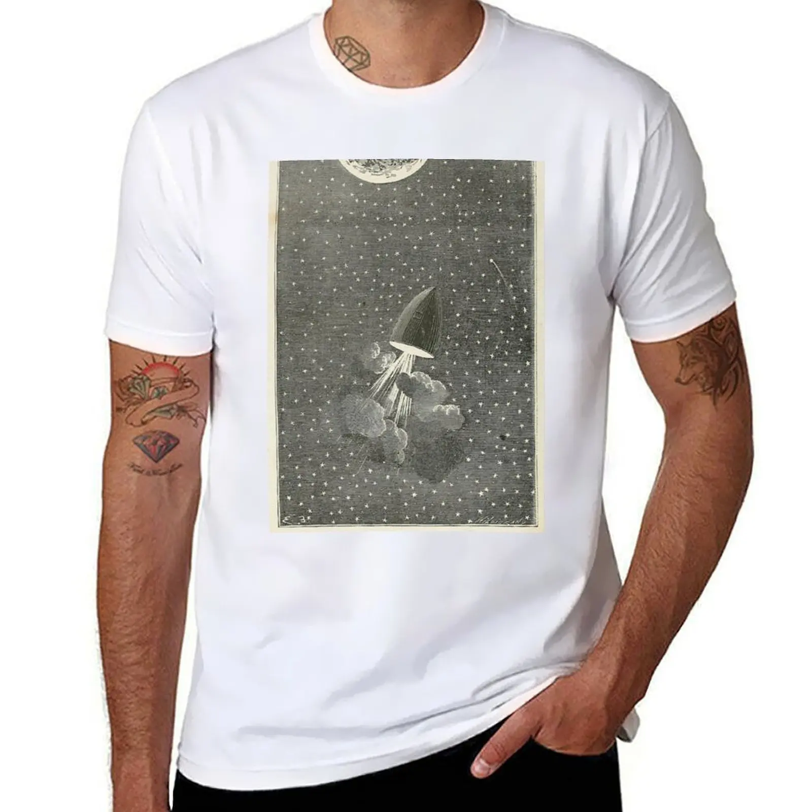 

Illustrations for Around the Moon by Jules Verne (1870) T-Shirt Large Size Soft Cotton T-Shirt
