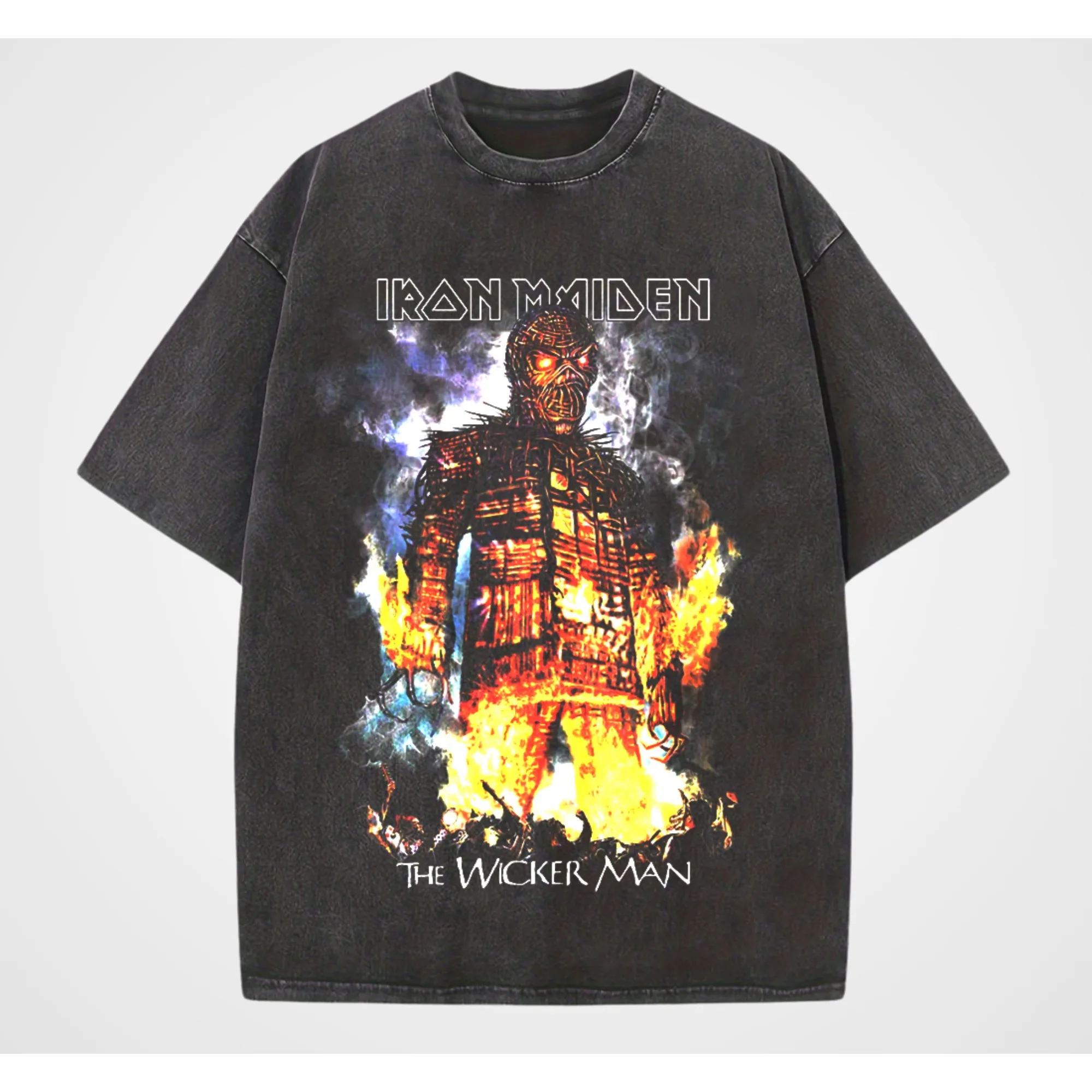 تي شيرت كلاسيكي من LRON Maiden Iron Lady Rock مغسول للرجال والنساء بتصميم كلاسيكي أمريكي مغسول هيب هوب شارع قصير نصف كم عصري