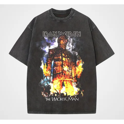 Imagen 2 del producto Camiseta Vintage LRON Maiden Iron Lady Rock lavada para hombres y mujeres, camiseta Retro americana lavada Hip Hop Street, media manga corta a la moda