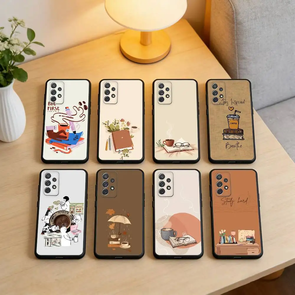 

Coffee-Study-Book-illustration Phone Case For Samsung Galaxy A73,A72,A71,A70,A53,A52,A51,Soft Silicone Black Cover